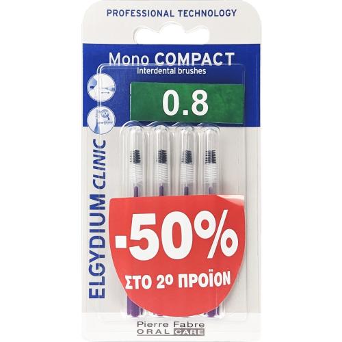 Elgydium Promo Clinic Mono Compact Interdental Brushes 0.8mm Μεσοδόντια Βουρτσάκια Ιδανικά για Άτομα με Εμφυτεύματα ή Σιδεράκια 2x4 Τεμάχια